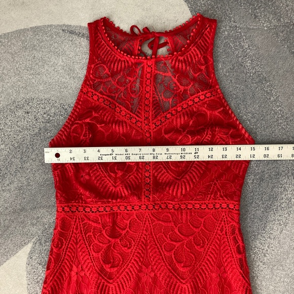 LUSH Women's Red Crochet Lace Dress Cutout Tie Back Medium - Picture 8 of 12